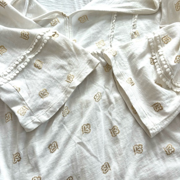 Boden Gemma top Ivory gold Petal foil tie neck slub tee Sz 10 R. NWOT - Picture 6 of 11